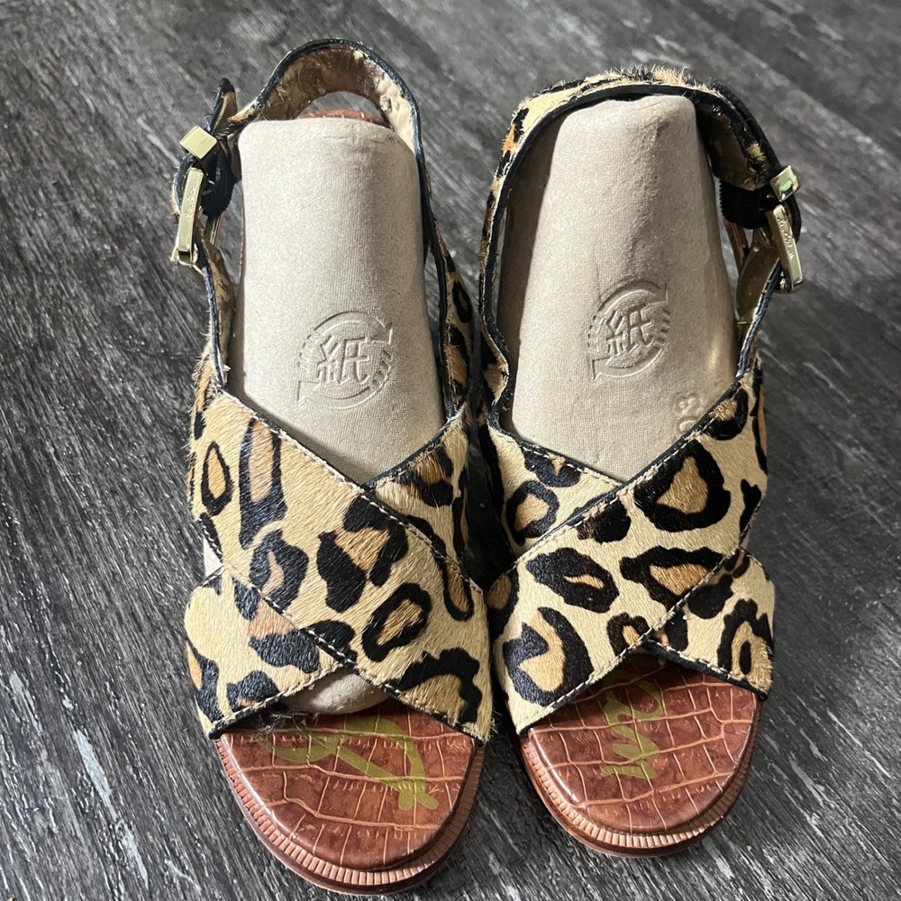Sam Edelman Leopard Print Calf‎ Hair Block Heel Sandals Size 5.5 M